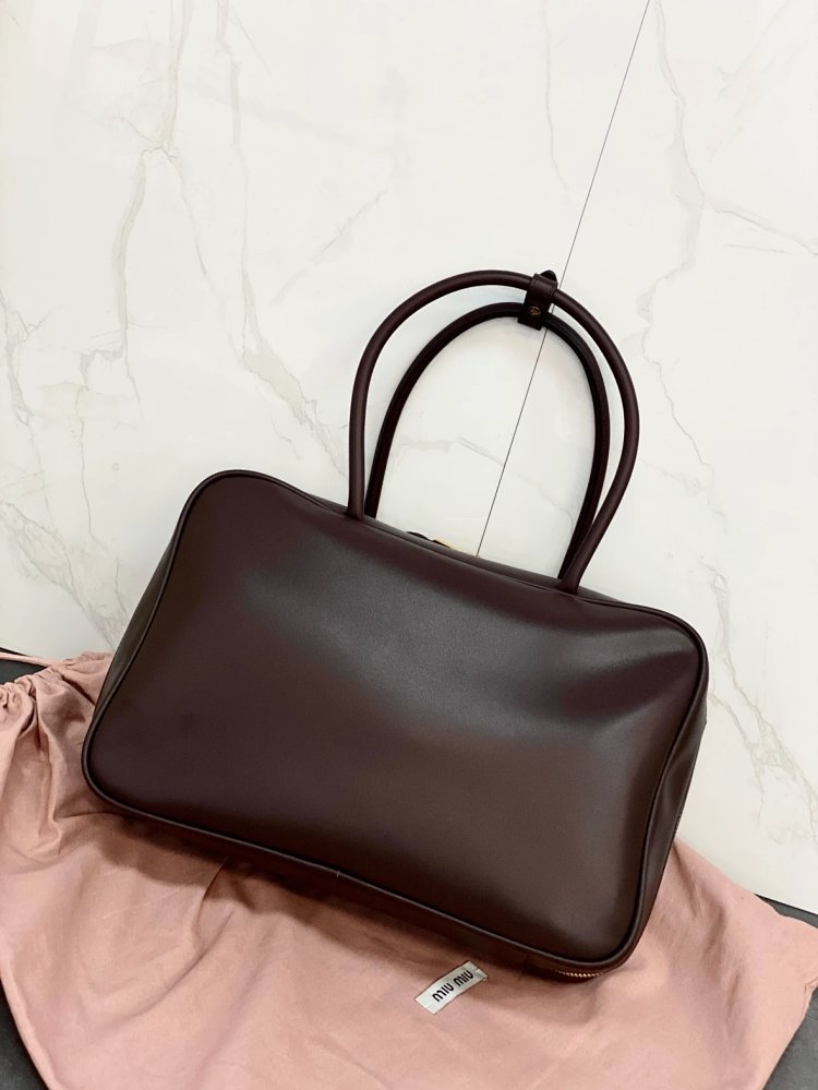 miumiu Original Leather Handheld Official Document Bag for Women 2025 New Large Capacity Retro Under