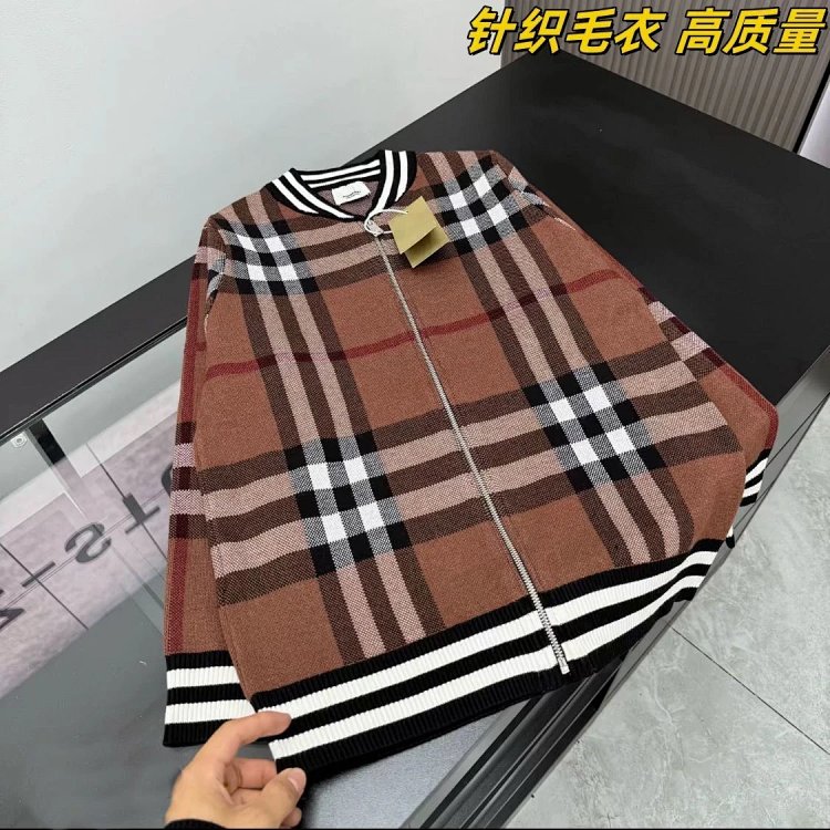 Burberry Knitted Sweater Splicing Checkered Cardigan Light Luxury Jacket Men's Trendy Brand | Suuper