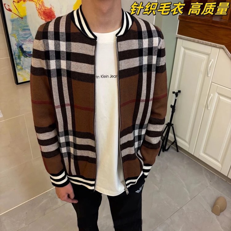 Burberry Knitted Sweater Splicing Checkered Cardigan Light Luxury Jacket Men's Trendy Brand | Suuper