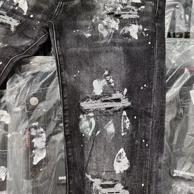 DSQUARED2  Knife cut ink ripped denim pants men's black light luxury straight leg slim fit pants |