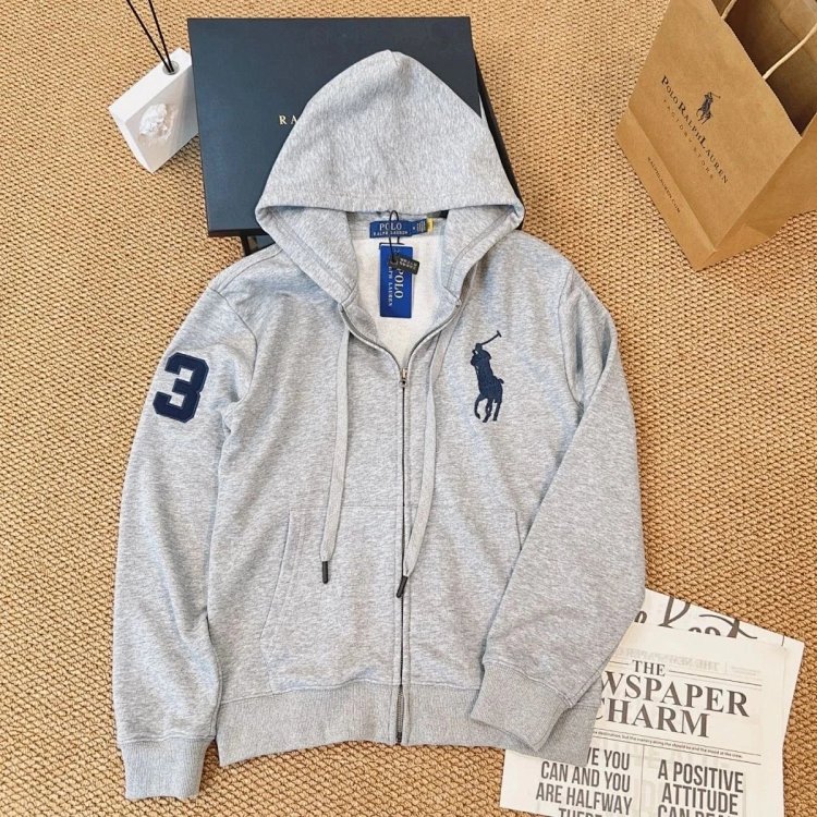 POLORalph Lauren hooded cardigan zipper jacket unisex ponytail with fleece warm hoodie | Suuperbuy