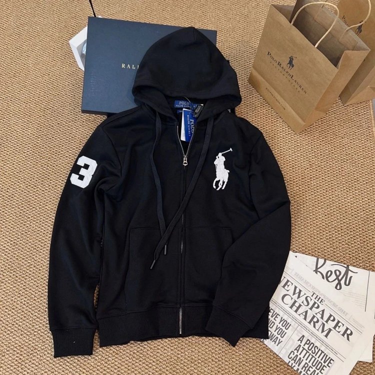 POLORalph Lauren hooded cardigan zipper jacket unisex ponytail with fleece warm hoodie | Suuperbuy