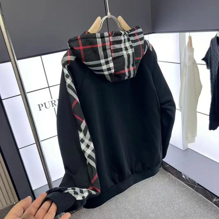 Burberry jacket hoodie 2025 autumn light luxury versatile patchwork cardigan plaid jacket casual hoo
