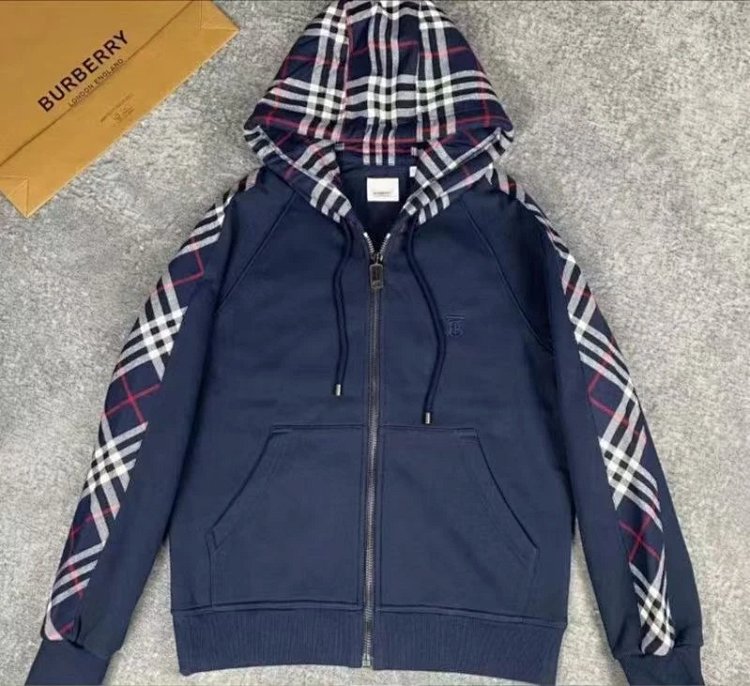 Burberry jacket hoodie 2025 autumn light luxury versatile patchwork cardigan pla