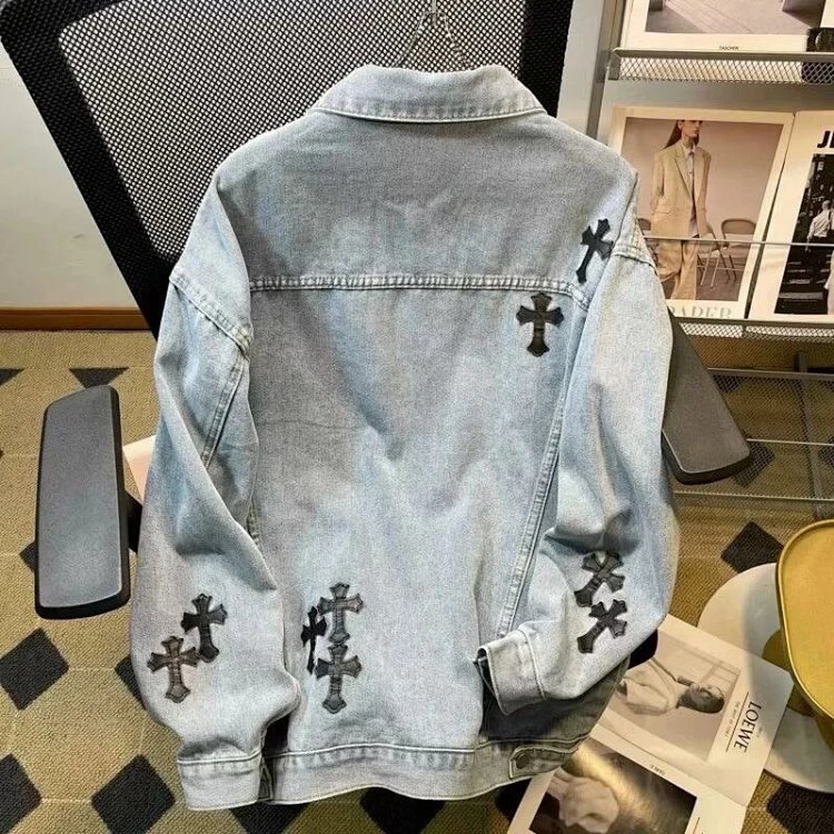 Chrome Hearts light luxury denim jacket, spring and autumn jacket, unisex trendy brand jacket | Suup
