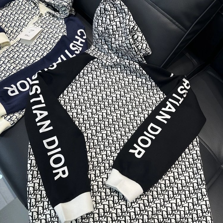 DIOR Light Luxury Full Print Spring and Autumn Coat unisex trendy brand cardigan hooded jacket | Suu