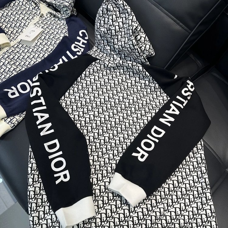 DIOR Light Luxury Full Print Spring and Autumn Coat unisex trendy brand cardigan hooded jacket | Suu