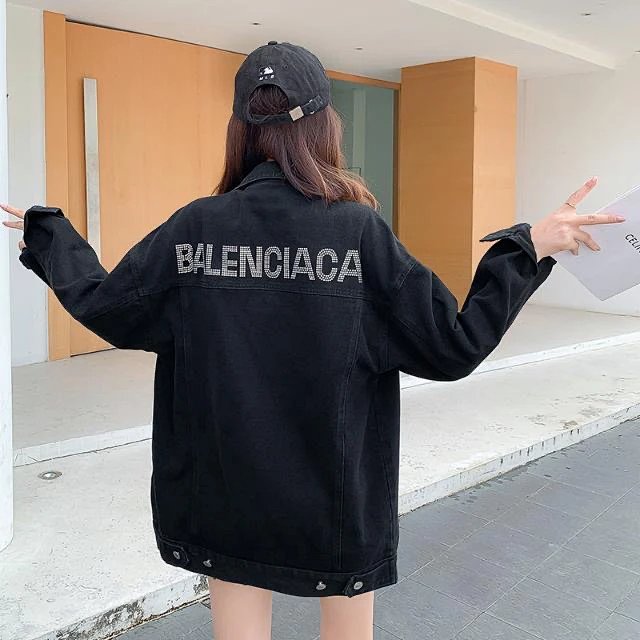 Balenciaga light luxury jacket, unisex denim cardigan, rhinestone jacket, long sleeved top | Suuperb