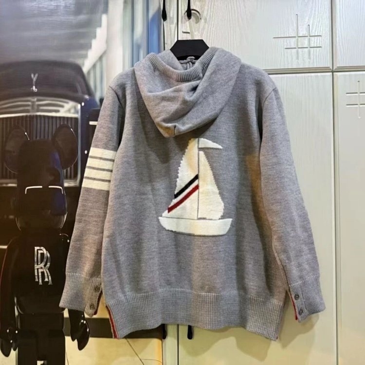 Sailing knitted cardigan sweater jacket with four stripes long sleeved top for both men and women |