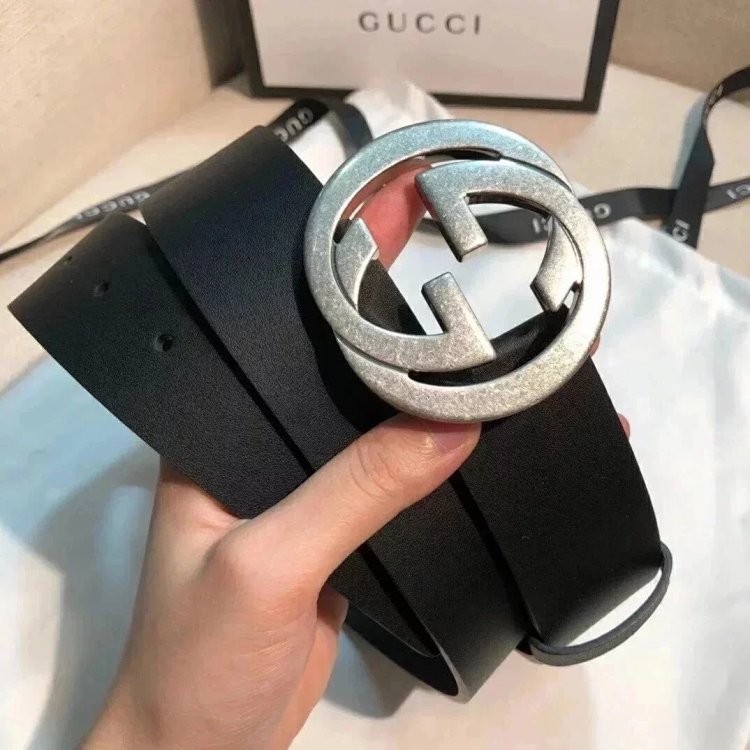 Gucci counter version men's belt double buckle business casual belt smooth buckle pants belt | Suupe