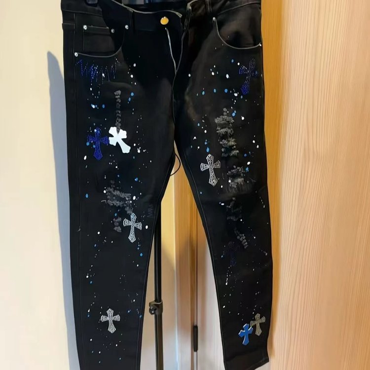 Chrome Hearts  High Street Black Cross Hot Drilled Punched Jeans | Suuperbuy Spreadsheet