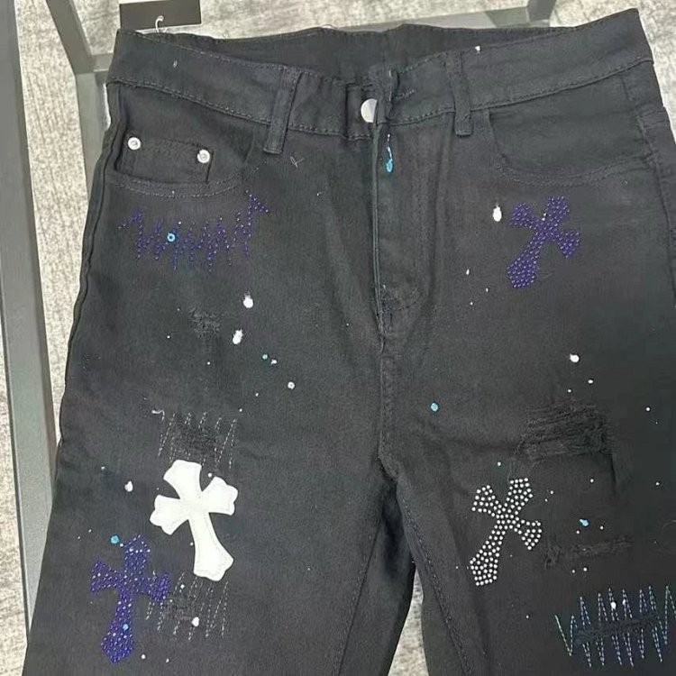 Chrome Hearts  High Street Black Cross Hot Drilled Punched Jeans | Suuperbuy Spreadsheet