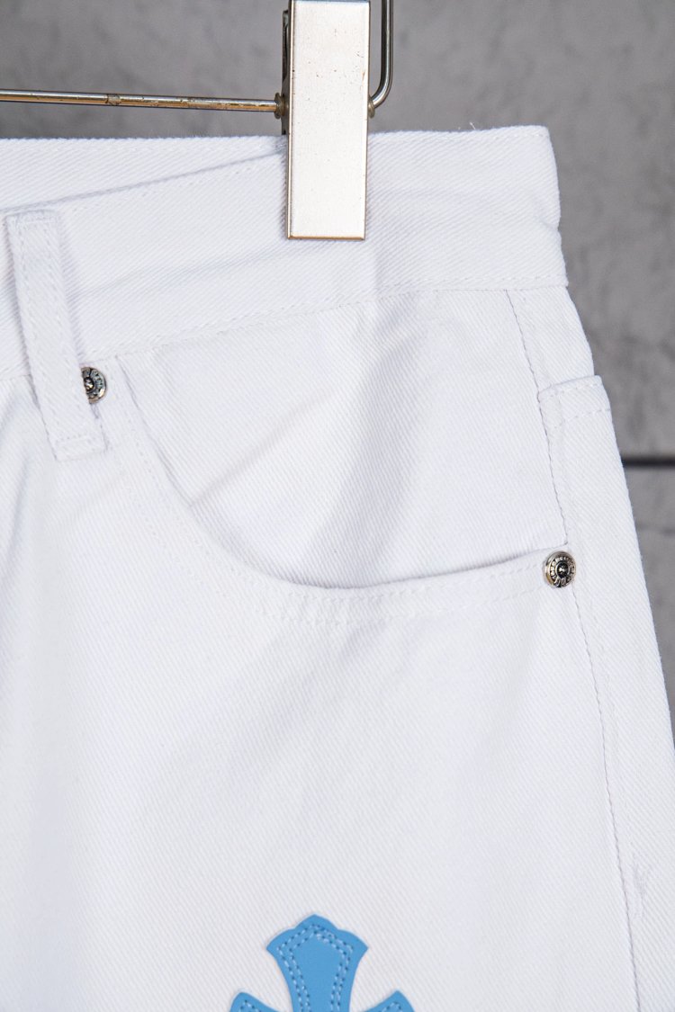 Chrome Hearts  Cross white blue label leather jeans pants | Suuperbuy Spreadsheet