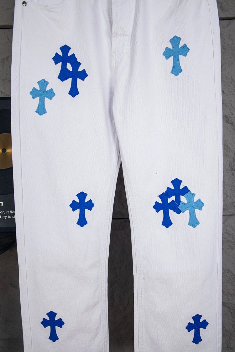 Chrome Hearts  Cross white blue label leather jeans pants | Suuperbuy Spreadsheet