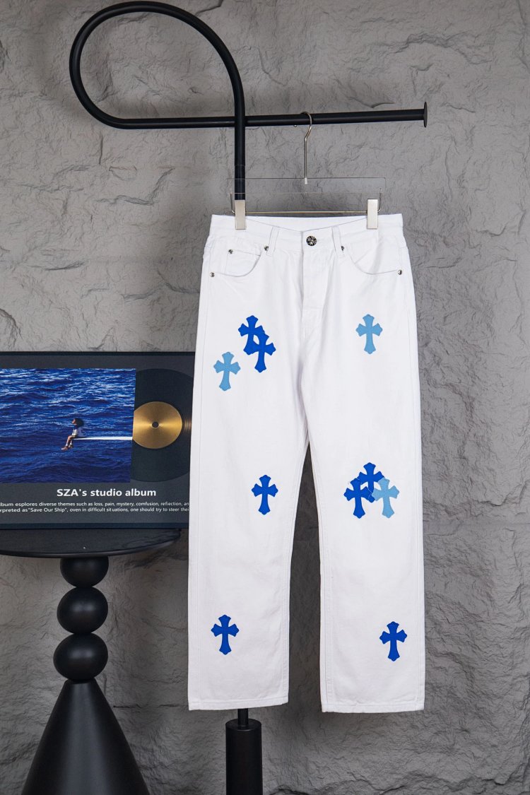 Chrome Hearts  Cross white blue label leather jeans pants | Suuperbuy Spreadsheet