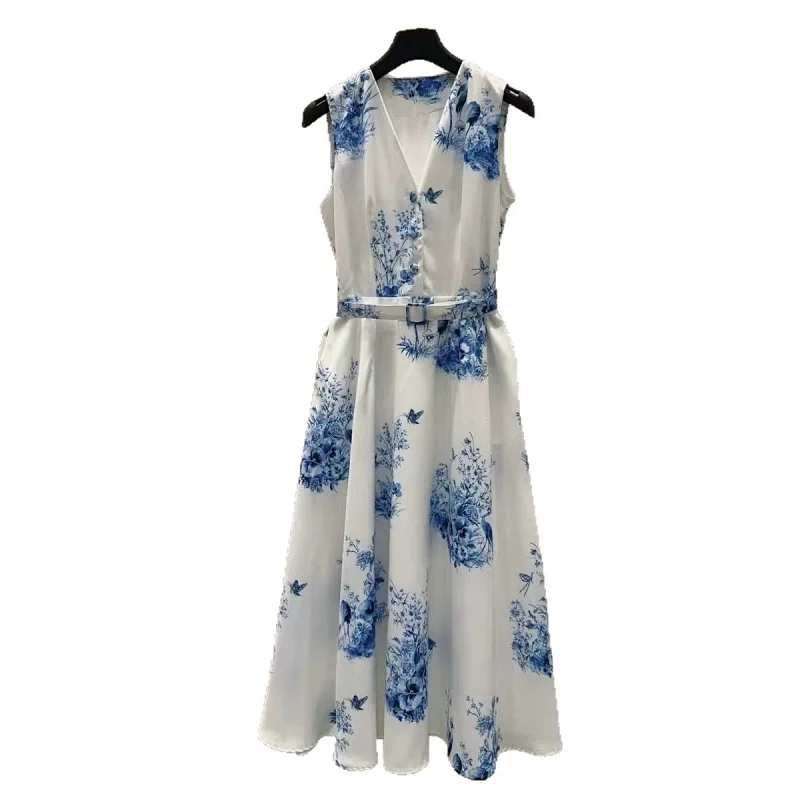 Seaside vacation blue and white printed long skirt | Suuperbuy Spreadsheet
