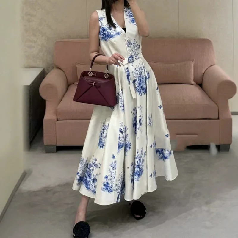 Seaside vacation blue and white printed long skirt | Suuperbuy Spreadsheet