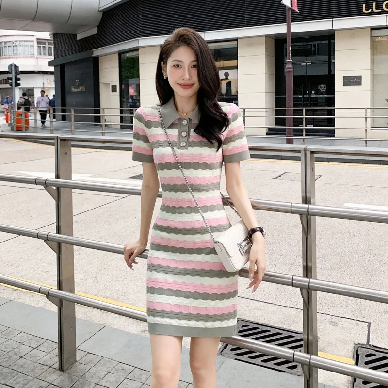 Summer new socialite small fragrant style striped French knitted dress | Suuperbuy Spreadsheet