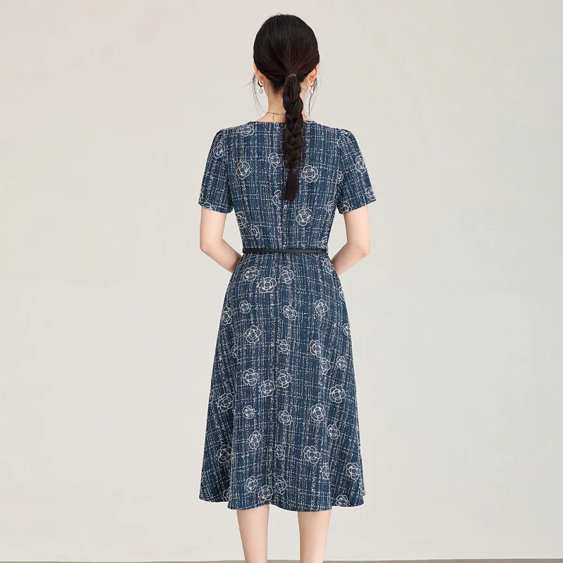 Summer New Product Light Luxury Camellia Jacquard Knitted Tencel Waist slimming Dress | Suuperbuy Sp