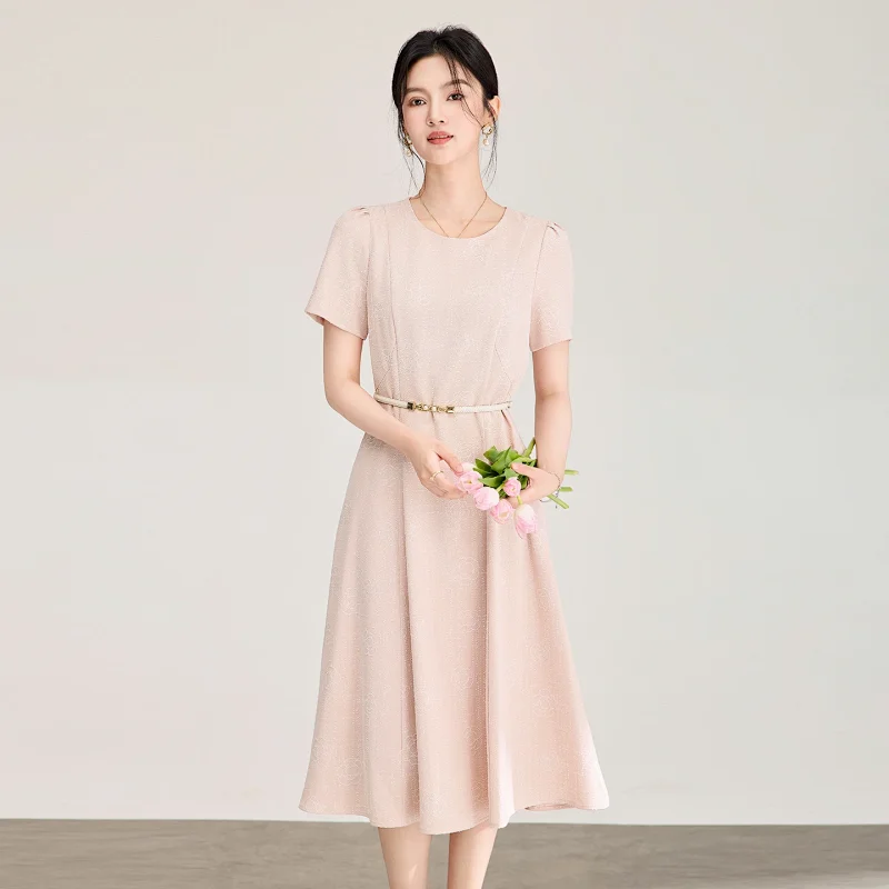 Summer New Product Light Luxury Camellia Jacquard Knitted Tencel Waist slimming Dress | Suuperbuy Sp