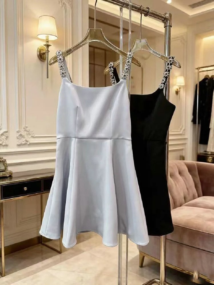 skiirt Summer new French heavy industry rhinestone suspender dress | Suuperbuy Spreadsheet