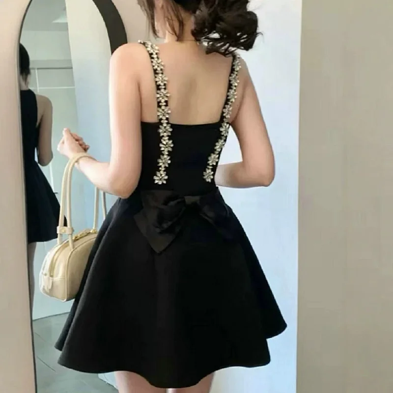skiirt Summer new French heavy industry rhinestone suspender dress | Suuperbuy Spreadsheet