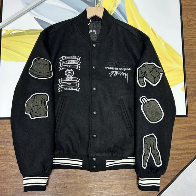 Stussy FW20 Black 8-Ball Series 40th Anniversary Limited Edition Black 8-stitched Leather Sleeve Baseball Jacket