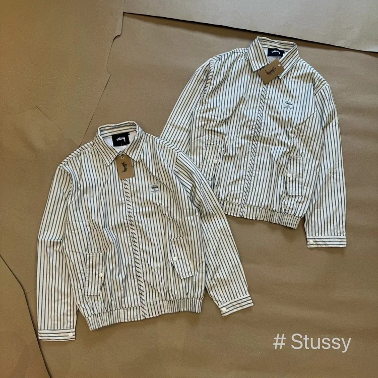 25SS Stussy Classic Retro Series Retro Vertical Striped Long Sleeve Jacket Unisex