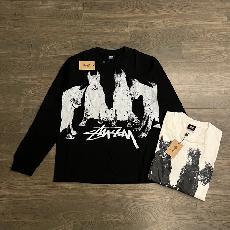 25SS Stussy American Doberman Pattern Round Neck Printed Long Sleeve Stussy Originated From